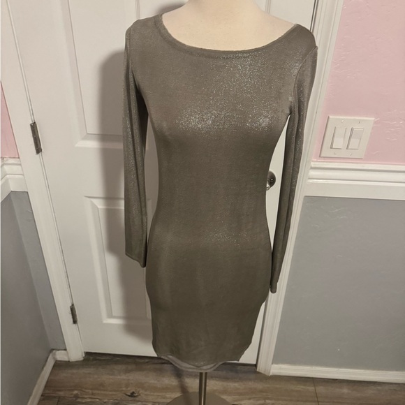 Alice+Olivia Champagne Silver Tabitha Bodycon Mini Dress Long Sleeve Shimmer XS - Picture 5 of 12